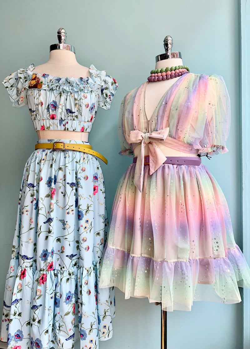 Rainbow Tulle and Flower Sequin Skirt