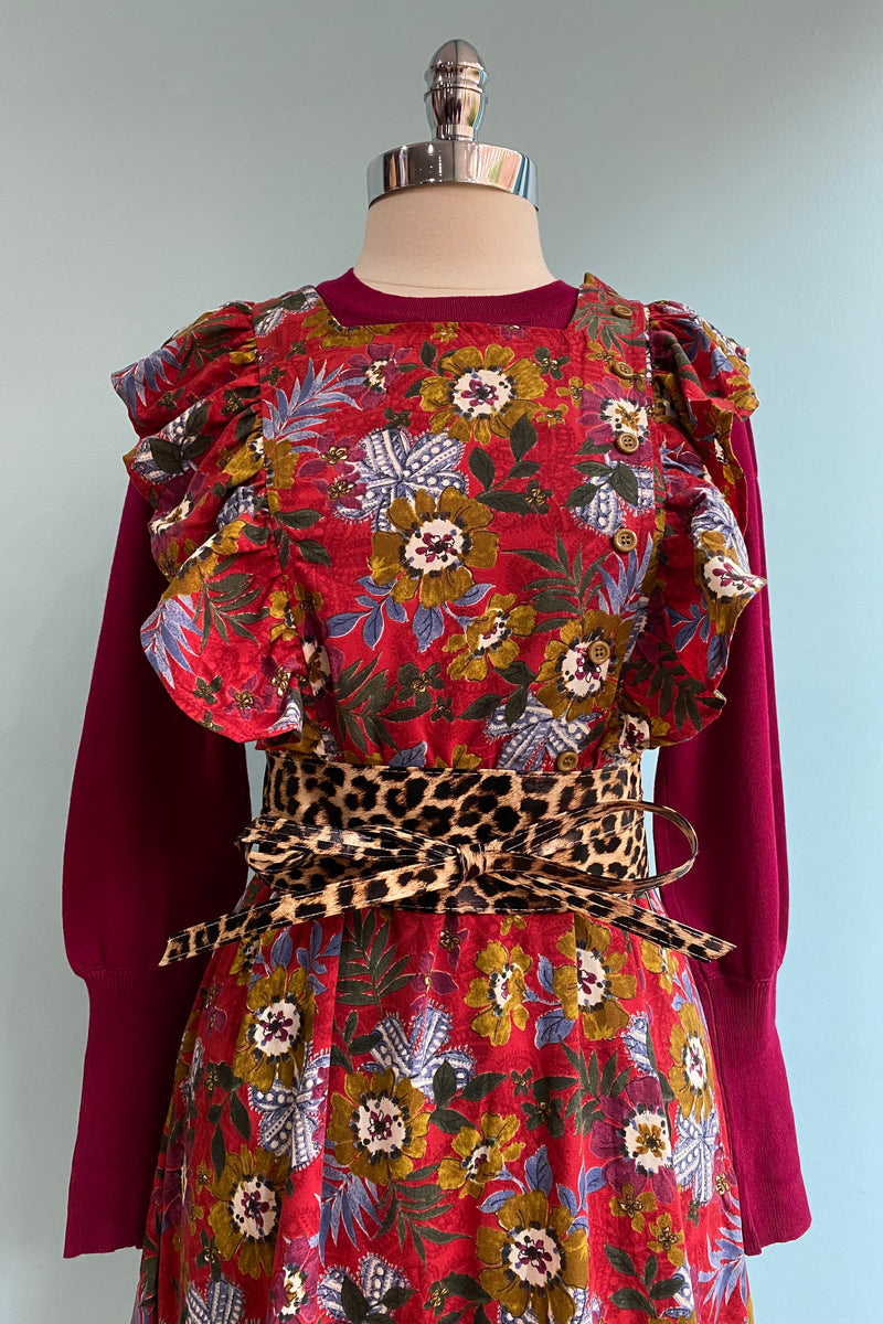 Final Sale Rust Floral Ruffle Shoulder Dress by Molly Bracken