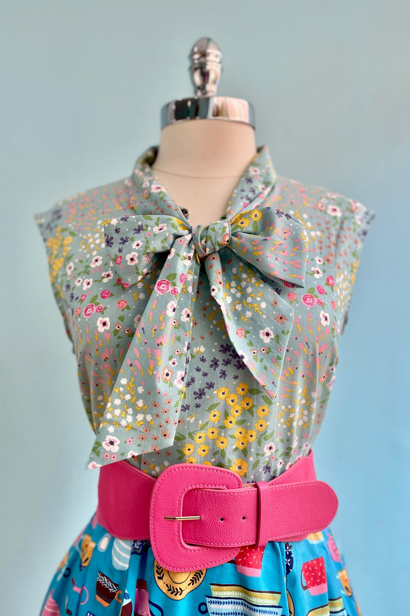 Mint Floral Bow Top by Retrolicious