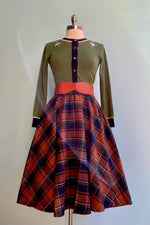 Plaid Navy and Rust Sophie Skirt with Suspenders by Timeless London