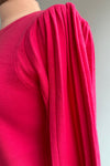 Hot Pink Pleated Puff Sleeve Sweater
