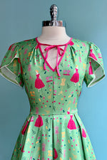 Green Sewing Notions Print Dress