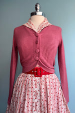 Textured Knit Cropped Cardigan in Rose Pink by Voodoo Vixen