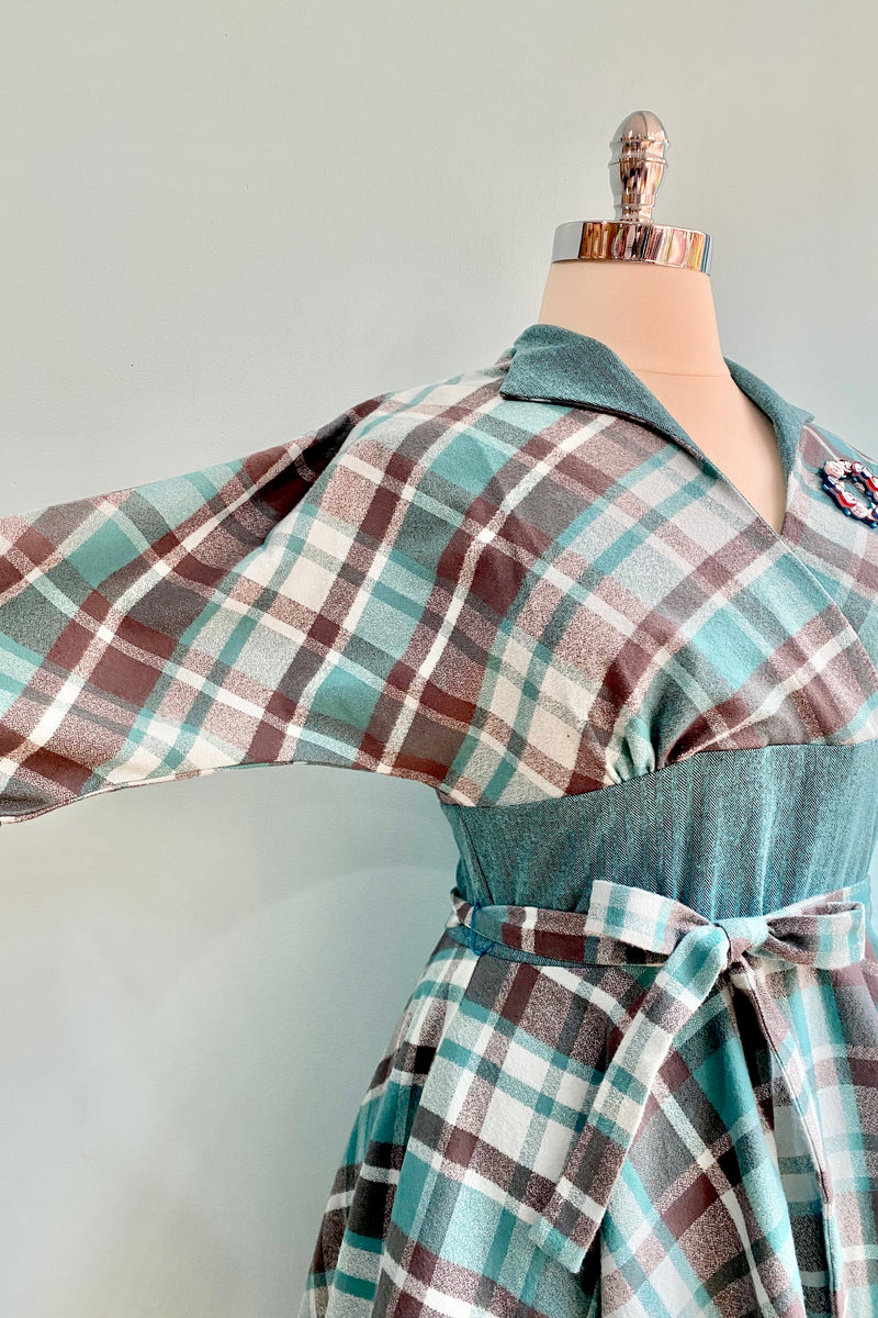 Turquoise Plaid Flannel Dress by Heart of Haute