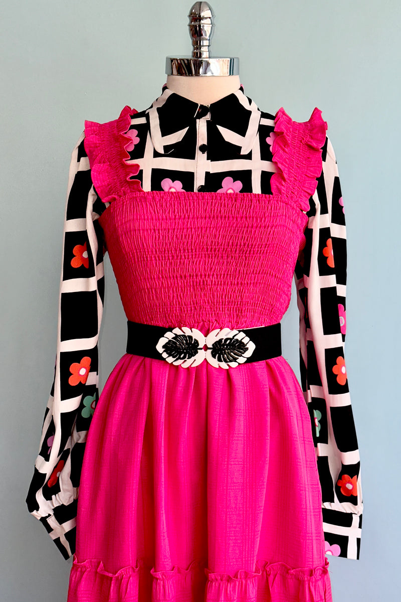 Hot Pink Empire Waist Tiered Midi Dress