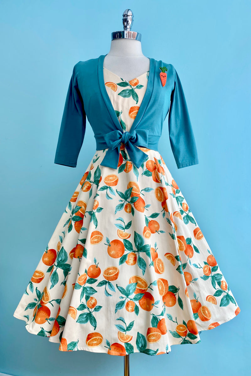 Oranges and Leaves V-Neck Dress by Eva Rose