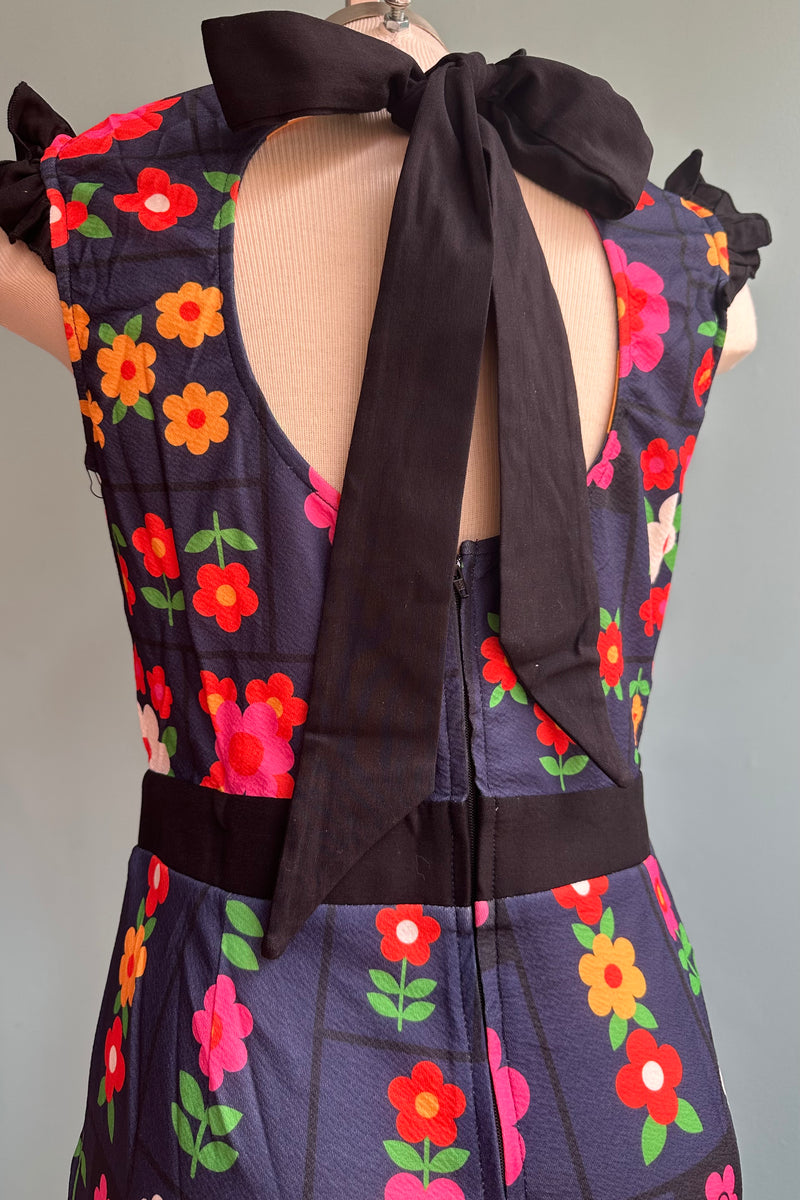 Navy Mod Floral Back Bow Jumpsuit