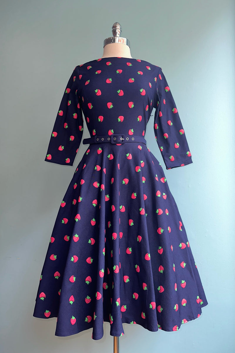 Navy and Strawberry Stamp Dress