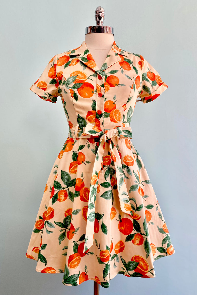 Oranges and Leaves Shirtwaist Mini Dress by Eva Rose