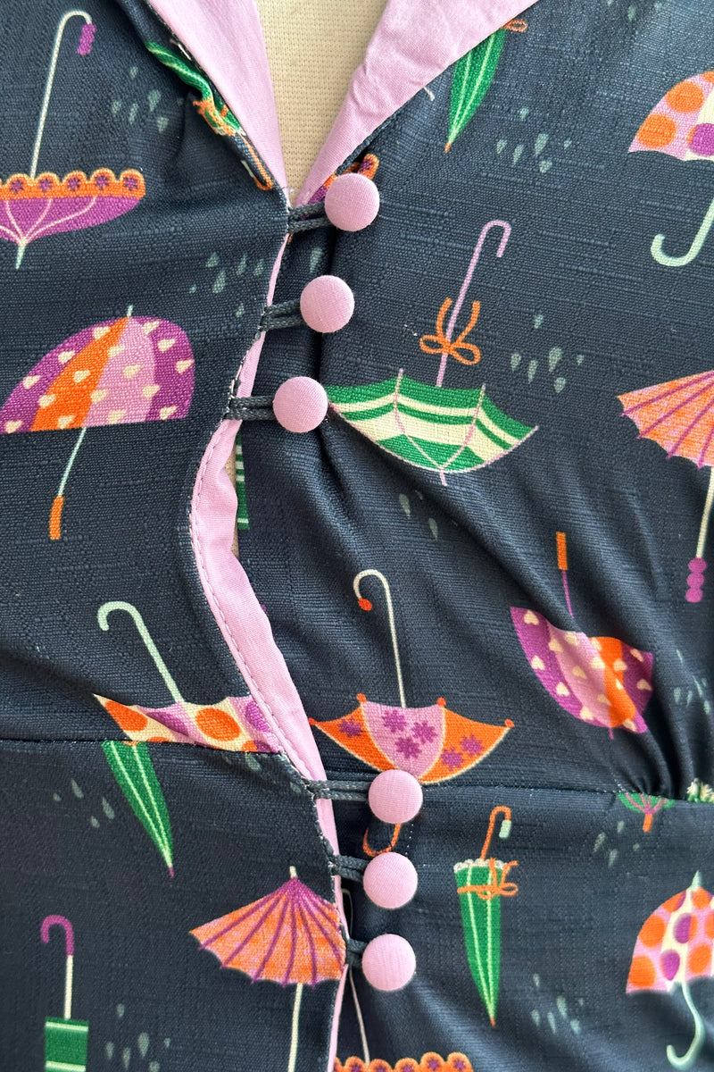 Navy Umbrella Print Short Sleeve Dress