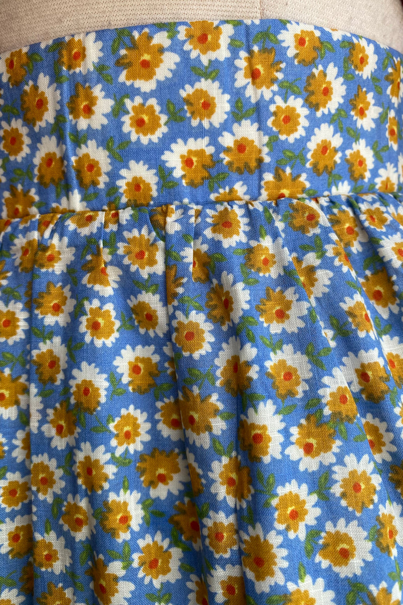Yellow and Blue Floral Tiered Midi Skirt by Tulip B.