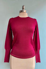 Berry Fine Knit Sweater with Puff Sleeves by Compania Fantastica