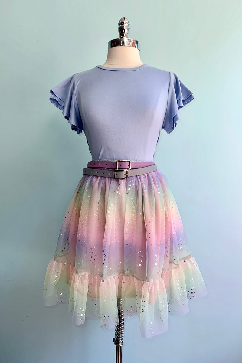Periwinkle Blue Flutter Sleeve All Purpose Top