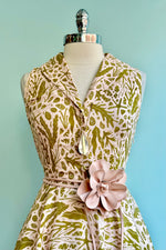 Pink and Green Leaf Print Jani Dress by Miss Lulo