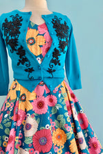 Teal Gerbera Floral V-Neck Dress by Eva Rose