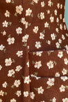 Brown Floral High Waisted Suspender Skirt