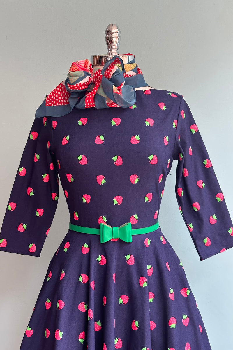 Navy and Strawberry Stamp Dress