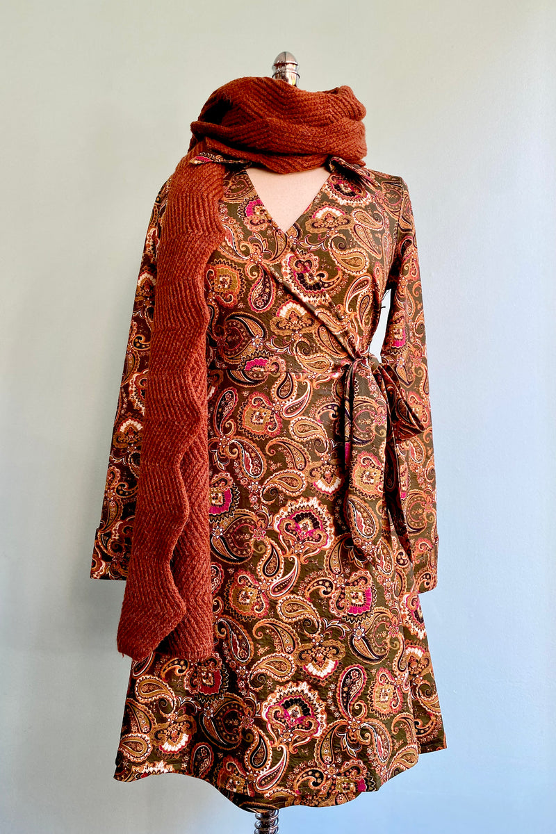 Olive Paisley Floral Wrap Dress
