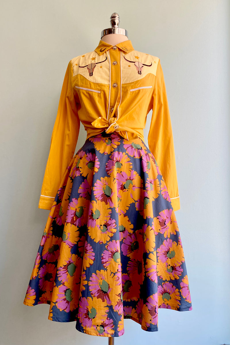 Mustard Large Floral Full Skirt by Tulip B.