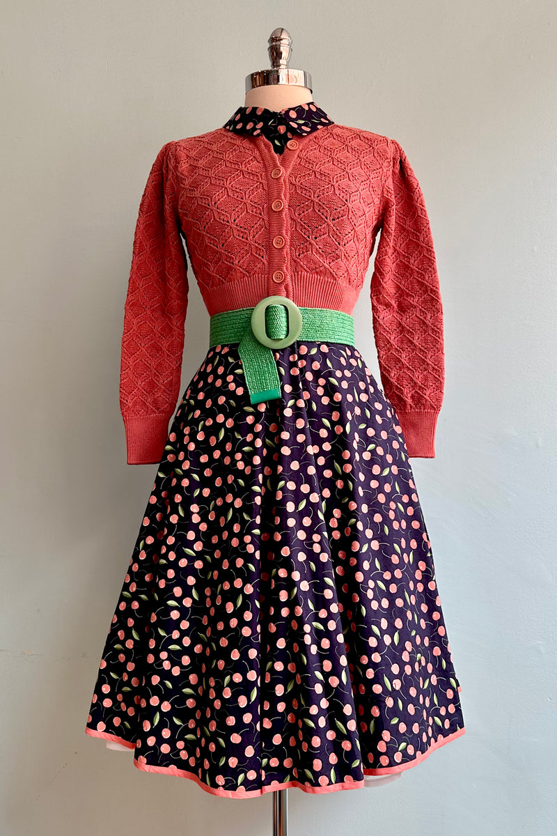 Navy and Pink Cherry Full Skirt by Tulip B.