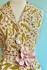 Pink and Green Leaf Print Jani Dress by Miss Lulo