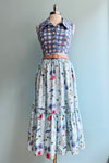 Blue Field Flowers Tiered Midi Skirt
