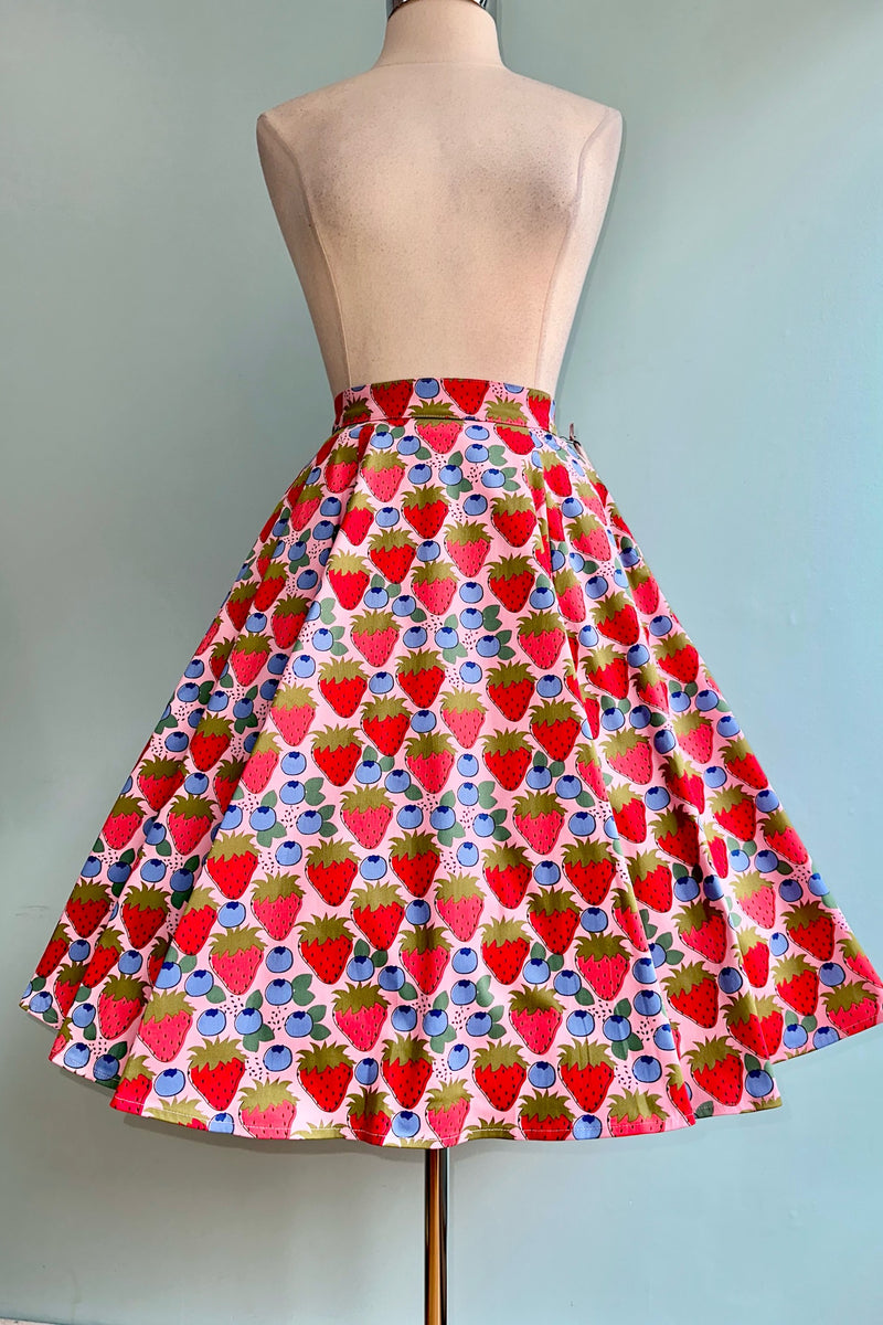 Strawberries and Blueberries Full Skirt by Eva Rose