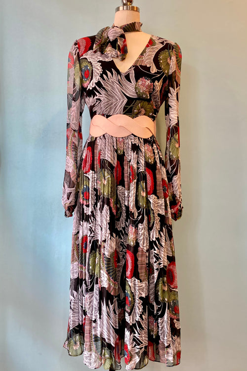 Final Sale Chiffon Pleated Fathomless Midi Dress In Floral Print by Traffic People