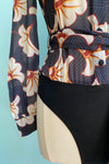 Black and Ivory Nouveau Floral Bodysuit Top
