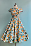 Blue and Orange Floral Gingham Dress by Orchid Bloom