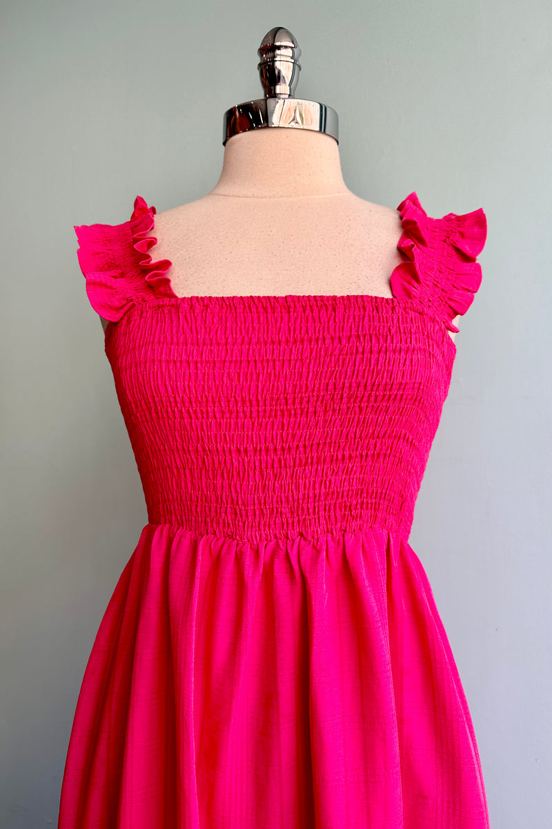 Hot Pink Empire Waist Tiered Midi Dress