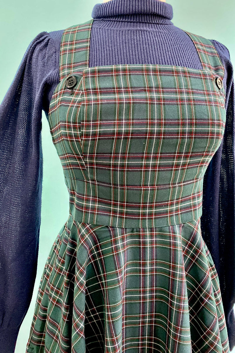 Green Plaid Peebles Pinafore Dress by Hell Bunny  Modern Millie