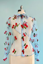 Blue Cherry Sheer Tie Neck Blouse