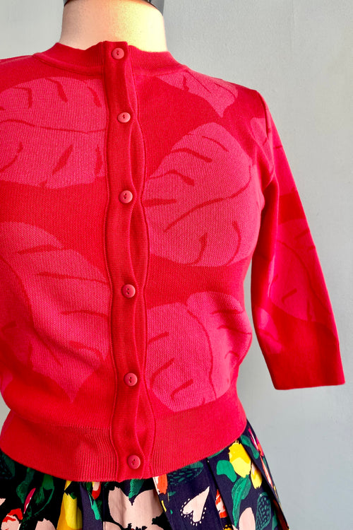 Red Monstera Terrace Jacquard Vera Cardigan by Palava