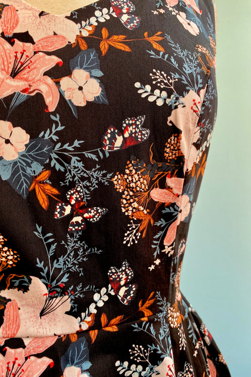 Butterfly and Lily V-Neck Dress by Eva Rose