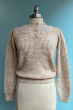 Beige Lace Yoke Sweater by Molly Bracken