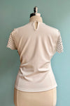 Final Sale White Top with Mesh Polka-Dot Flutter Sleeves