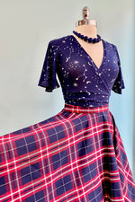 Red and Navy Plaid Circle Skirt by Banned