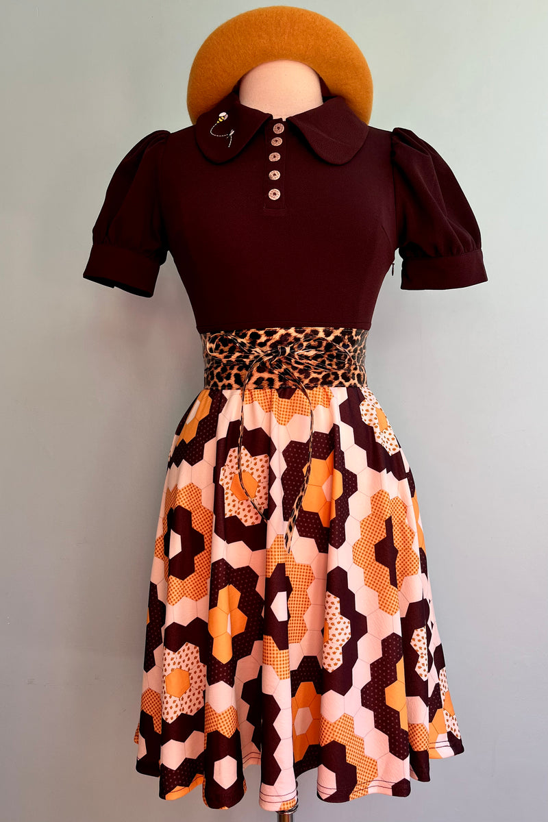 Honeycomb 60's Style Puff Sleeve Dress