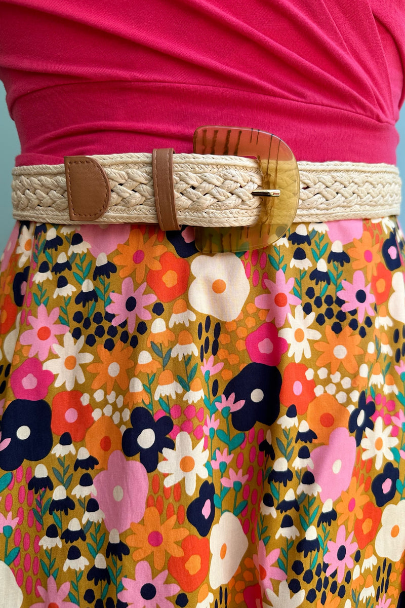 Straw Belt with Lucite Buckle
