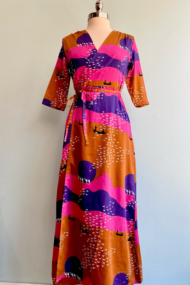 Final Sale Sunset Spice Aditi Wrap Midi Dress by Mata Traders
