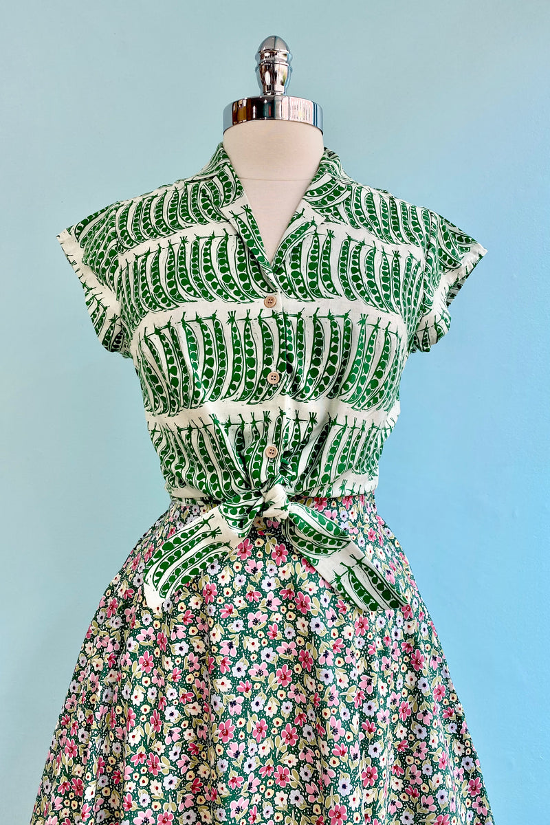 Final Sale Green Skirt with Pink Flowers by Tulip B.