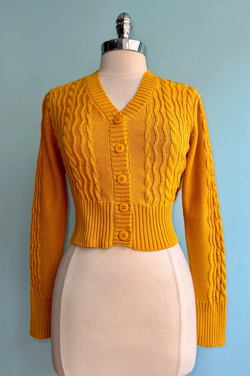Cable Knit Cardigan in Mustard by Voodoo Vixen