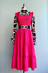 Hot Pink Empire Waist Tiered Midi Dress