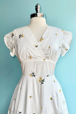 Spring Flowers Embroidered White Dress by Voodoo Vixen