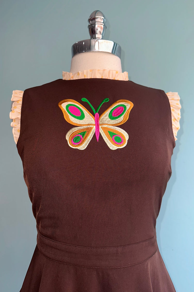 Brown Dress with Embroidered Butterfly Bodice