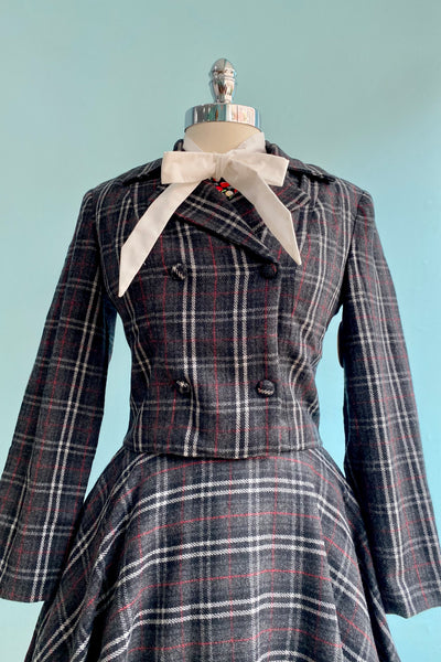 Charcoal and Red Plaid Wool Jacket by Timeless London – Modern Millie