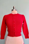 Red Puff Sleeve Cropped Cardigan