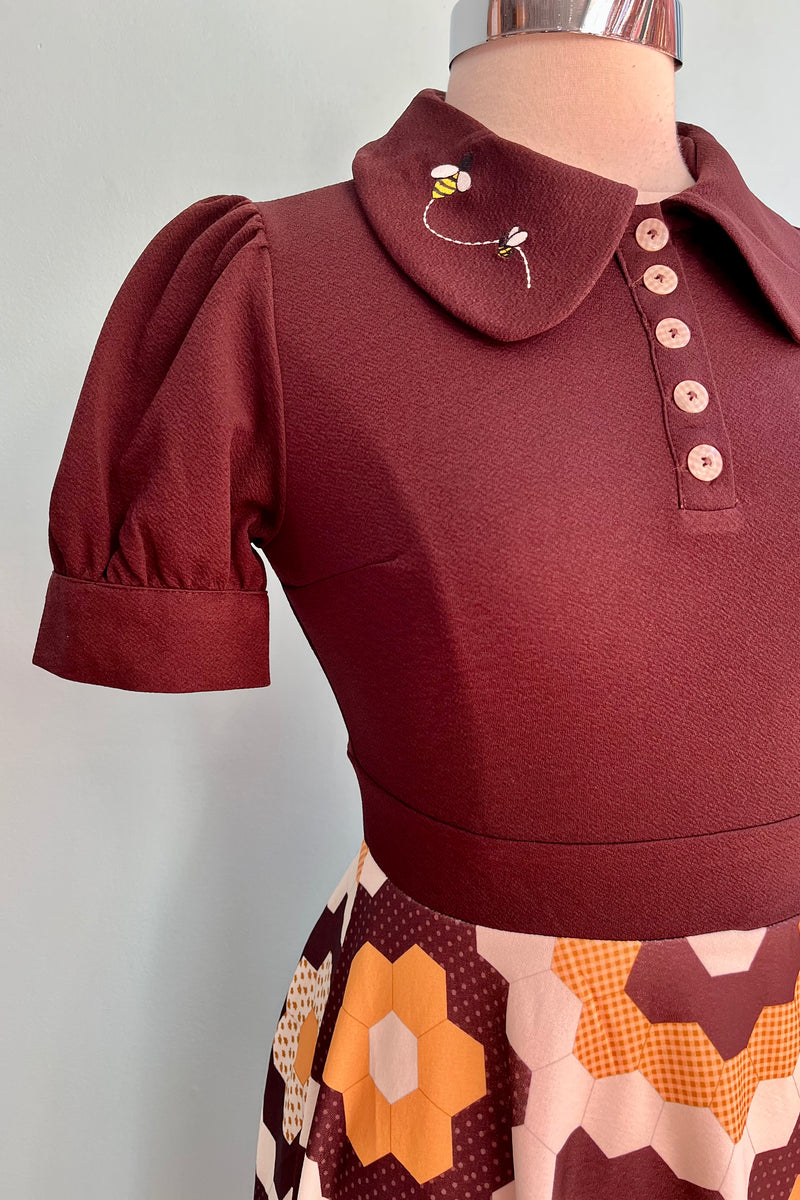Honeycomb 60's Style Puff Sleeve Dress