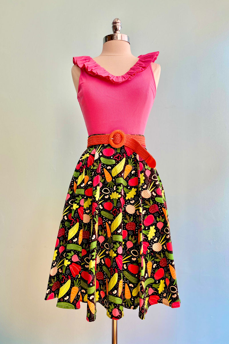 Veggie Print Full Skirt by Eva Rose